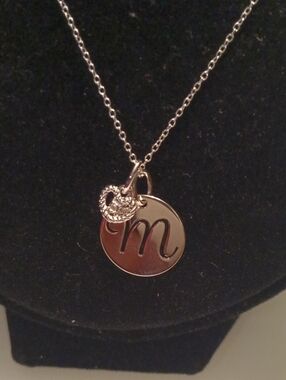 Initial 'M' 20" Sterling Silver Initial Love Necklace - M